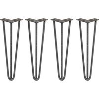4 x 16" Hairpin Legs - 3 Prong - 12mm - Raw Steel