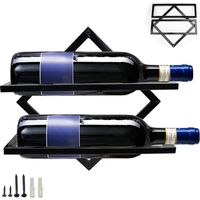 Wall Mounted Metal Wine Racks, Foldable Hanging Wine Rack Organizer for 2 Liquor Bottles, Wall Mounted Wine Rack Shelf for Kitchen Bar Cellar (Black 1)