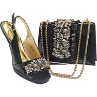 Ensemble de chaussures et sac à main élégant pour femme avec strass pour fête mariage, Noir , 42 EU