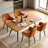 AINPECCA Dining Table and 4 Dining Chairs Set Dining Room Chair Kitchen Home Office(Oak Effect table+4 Orange velvet chairs)