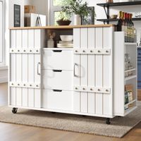 Küchenschrank, Servierwagen mit Holzmaserung, Küchenwagen mit rollen und arbeitsplatte, Küchenwagen mit Gewürzregal und Handtuchhalter, Kücheninsel mit Schiebetüren und Schubladen, weiß