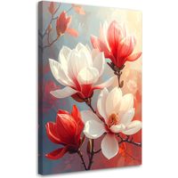 Leinwandbilder Weiße und rote Magnolien in zarten Pastelltönen 80x120