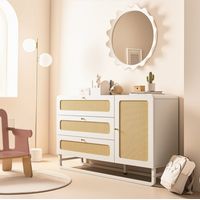 Mueble almacenaje rattan blanco con 3 cajones y puerta OKMYHOME