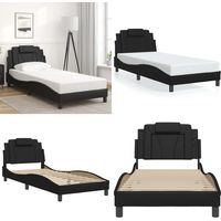 Bettgestell mit Kopfteil Schwarz 90x190 cm Kunstleder - Bettsystem - Doppelbett - Boxspringbetten - Schlafzimmermöbel - Schwarzes Bett - Home & Living