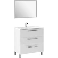 Mobile sottolavabo Elleboro, Mobiletto per bagno, Armadio a 3 cassetti e specchio, lavabo non incluso, 80x45h86 cm, Bianco lucido