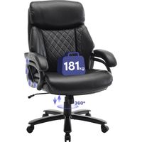 SMARTUE Silla Ejecutiva, con Reposabrazos Ajustables, Respaldo Estructurado y Asiento Extra Ancho de Piel Sintética, Color Negro