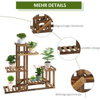Étagère à plantes 6 niveaux, support floral 4 étages, échelle à fleurs en bois massif carbonisé 98 x 28 x 96,5 cm