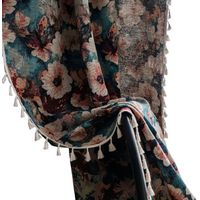 Cortinas con estampado floral, cortinas jacquard con borlas, cocina