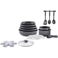 Batterie de cuisine 18 pièces en aluminium – Tous feux dont induction – Revêtement antiadhérent – Poignée amovible – Art & Cuisine