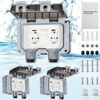 Jiubiaz 3X Doppia presa impermeabile da esterno IP66 con interruttore, doppia presa a muro da esterno per cucina, bagno, garage, piscina e giardino