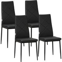 Set de 4 Sillas de Comedor Tapizadas de Piel Sintética con Respaldo Alto y Patas de Metal 41x50x97 cm Negro