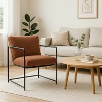 Dmora - Sessel Poplar, Sessel mit Bouclé-Stoff bezogen, gepolsterter Stuhl, Sitz mit Metallarmlehnen, 61x67h75 cm, Braun, mit verstärkter Verpackung
