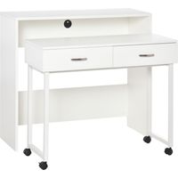 Tavolo Scrivania Salvaspazio per Camera e Ufficio, Scrivania con Cassetti e Ruote, Postazione di Lavoro Doppia o Singola, 100x36x88cm, Bianco