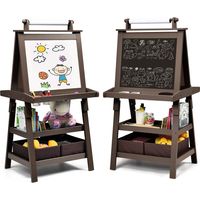 COSTWAY 3 en 1 Chevalet pour Enfants en Bois de Pin Tableau Magnétique Double Face Accessoires Complets 52,5 x 51,5 x 106,5 cm