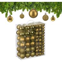 Relaxdays Weihnachtskugeln im 138er Set, Kunststoff, glitzernde, matte, glänzende Baumkugeln, Christbaumschmuck, gold
