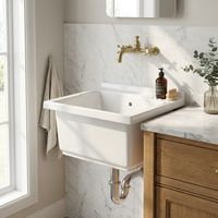 Évier en céramique 61 x 61 cm avec trou pastillé pour mitigeur – Installation encastrable – Trop-plein intégré – Pour robinetterie murale – Ceramica Dolomite