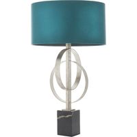 Merano Trento Lampe de Table Feuille d'Argent Antique & Tissu Satin Bleu Sarcelle