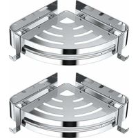 Étagère d'angle de Douche, Etagere Salle de Bain sans Percage 304 Acier Inoxydable Panier de Rangement de Cuisine Organisation de Douche avec 4 Crochets, Porte Shampoing Douche - 2 Pièces (Argent)