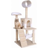 lionto Kratzbaum, stilvoller 133 cm Katzenbaum mit Plüschbezug, robusten Sisalstämmen & vielseitigen Liegeflächen, beige/weiß