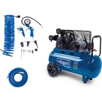 Scheppach Compresseur à air HC550TC- 230V – 2200 W/3 PS - Tri-cylindres - Cuve 100 L - 10 bar - Puissance d'aspiration 550 L/min - tuyau de 15m + 14 accessoires inclus
