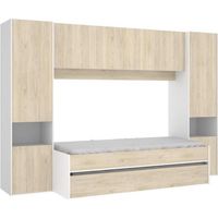 Lit gigogne enfant 90x190 cm – Décor blanc/chêne – Tiroir 2ème couchage ou rangement – Structure panneaux mélaminés – Dimensions totales L92 x P198 x H50 cm – Dekit