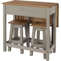 Dining Breakfast Set With Grey Solid Pine Extendable Table & 2 Dining Chairs