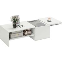 Verstellbarer Couchtisch, Metallschienen, Spanplatte, Fußpads, Weiß