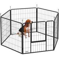 Parque para Perros de 6 Paneles de 80 cm de Altura con Puerta para Interior y Exterior Negro