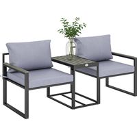 3-teiliges Balkonmöbel Set 2 Sessel mit Tisch abnehmbar Sitz-& Rückenkissen atmungsaktiv Bezug Grau