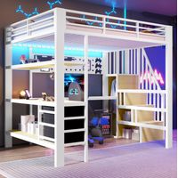 Cama alta con escritorio y almacenamiento LED blanca HAVRYA
