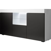 Credenza con LED Madia Moderna Mobile soggiorno Sala da Pranzo 135x73x34cm Modello Sefora Bianco e Nero Finitura Opaca