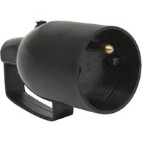 DEBFLEX - FICHE FEMELLE AVEC ANNEAU 2P+T 16A DROITE A COIFFE NOIR - 713560