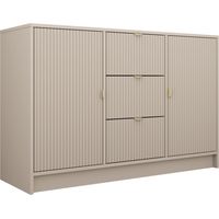 Commode beige 75x118x40cm – Revêtement MDF stratifié – Poignées en métal – Bords protégés ABS – Fabriqué en Europe