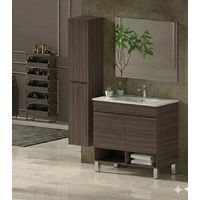 Mobile Bagno NEBARI com gambe Già Montato 2 portas, lavabo e specchio Frassino tea 70x45 cm con colonna