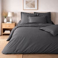 Parure de lit 240 x 220 cm – Percale de coton 78 fils – Acier – Qualité Hôtel – 2 taies 63x63 cm