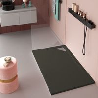 Plato de ducha resina TRINITY negro 90x90 cm rejilla inox a la derecha