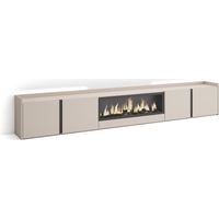 Skraut Home - Mueble TV, Televisión, Muebles de salón, almacenaje, 315x35x50cm, Para TV hasta 80", Chimenea eléctrica XXL, LED, Estilo Moderno, Beige