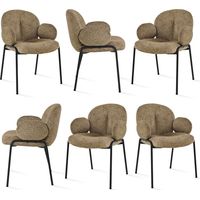 Goeurvant Sillas de comedor modernas con reposabrazos circulares y asiento tapizado, combinación de confort y elegancia - Juego de 6 - Taupe - Bouclé