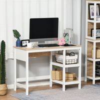 HOMCOM Bureau Informatique multimédia dim. 110L x 48l x 76H cm 2 étagères latérales MDF E1 chêne Clair Blanc
