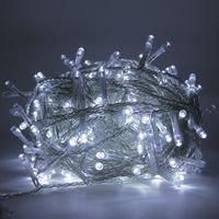 Chaine a' cordes Luccika Home se'rie de 5 mt de 100 lumie'res de sapin de Noel a' led blanc glacier Cable transparent 31V avec 8 jeux de lumie're et me'moire IP44 pour une utilisation inte'rieure et e