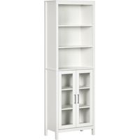 Colonne de salle de bain avec 2 portes vitrées et 3 étagères, meuble d'appoint de style moderne, 53 x 30 x 162 cm, blanc