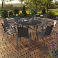 Conjunto de muebles de jardín MADRID mesa redonda 150 cm y 8 sillas apilables gris antracita