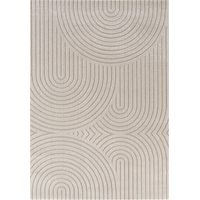 Tapis salon 80 x 150 cm, motif géométrique, beige, structure relief originale, design graphique et confortable, idéal pour chambre