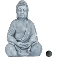 Relaxdays – Statue bouddha assis 50 cm en céramique – Résistante au gel et intempéries – Décoration zen pour balcon, jardin ou intérieur