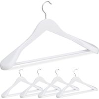 Relaxdays Grucce Appendiabiti Set da 5, Spalle Larghe, Gancio Girevole 360°, Asta per Pantaloni, Appendini Legno, Bianco