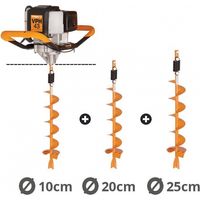 Tarière thermique 43cc 2 temps Villager VPH 43 avec vrilles 10 20 et 25cm