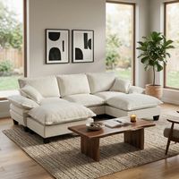 Canapé d'angle modulable, canapé nuage en forme de U au design voilier, comprenant 2 poufs amovibles et 2 coussins moelleux, revêtement en chenille confortable pour salons et appartements, beige