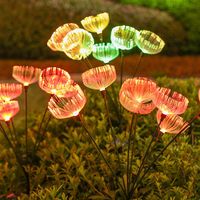 Lot de 2 lampes solaires décoratives en forme de méduses à 7 têtes, couleurs changeantes, pour jardin, terrasse ou extérieur.