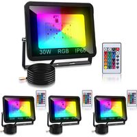 Wolketon Projecteur LED RGB avec télécommande, 4 x projecteurs LED RGB 30W, 16 couleurs & 4 modes, IP66 extérieur jardin & terrasse