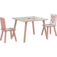 Set Tavolo e Sedie 3 Pezzi Bambini Animale Rose MDF Legno Pino 3-8 Anni